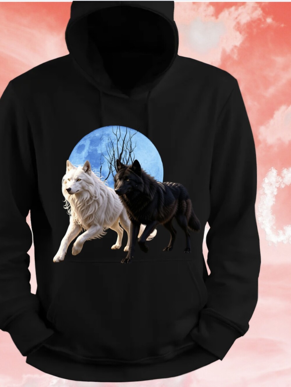 Black Spirit Wolves Blue Moon Graphic Hoodie Sweatshirt